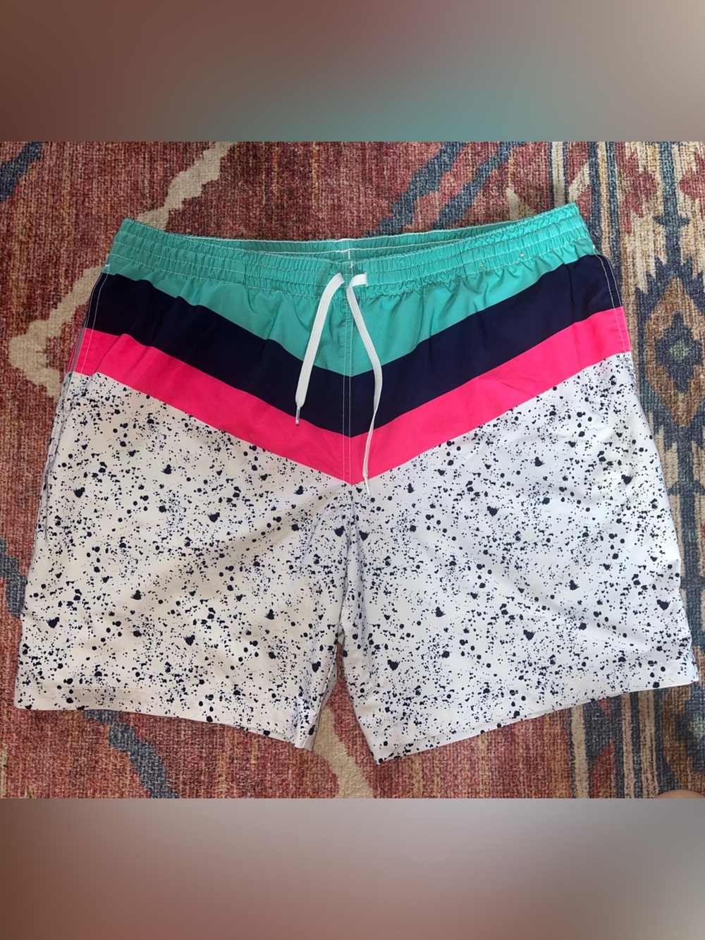 chubbies Teal Navy Pink White Speckled Swim Shorts